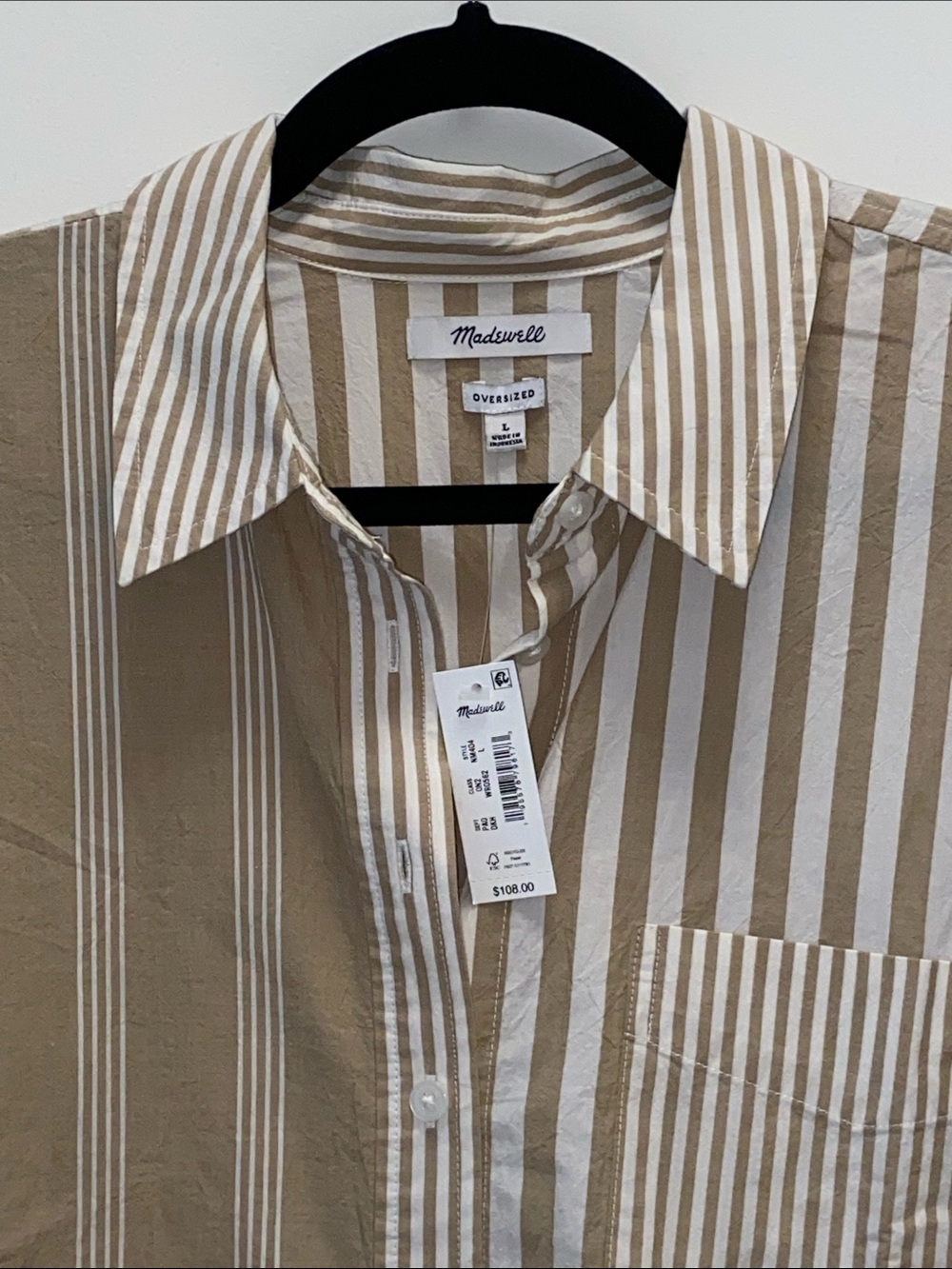 Madewell Tan White Striped Modular Oversized Button-Down Shirt 3761 - Picture 6 of 13